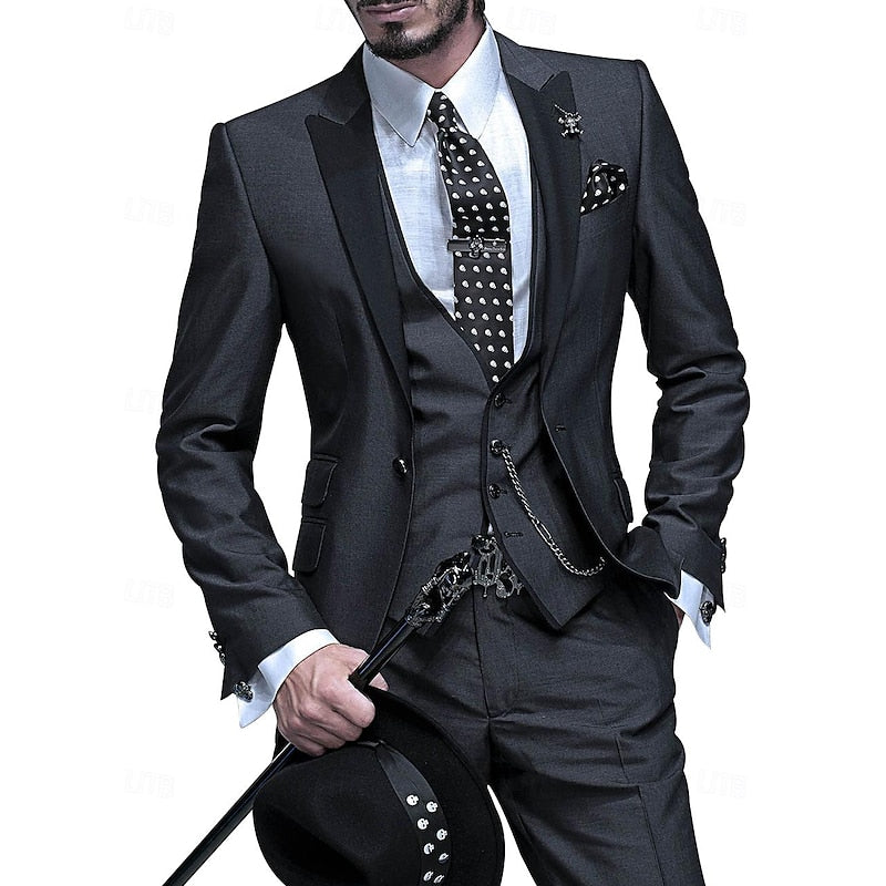 Herren Leinen Anzug Dreiteilig Mit Blazer Weste Hose