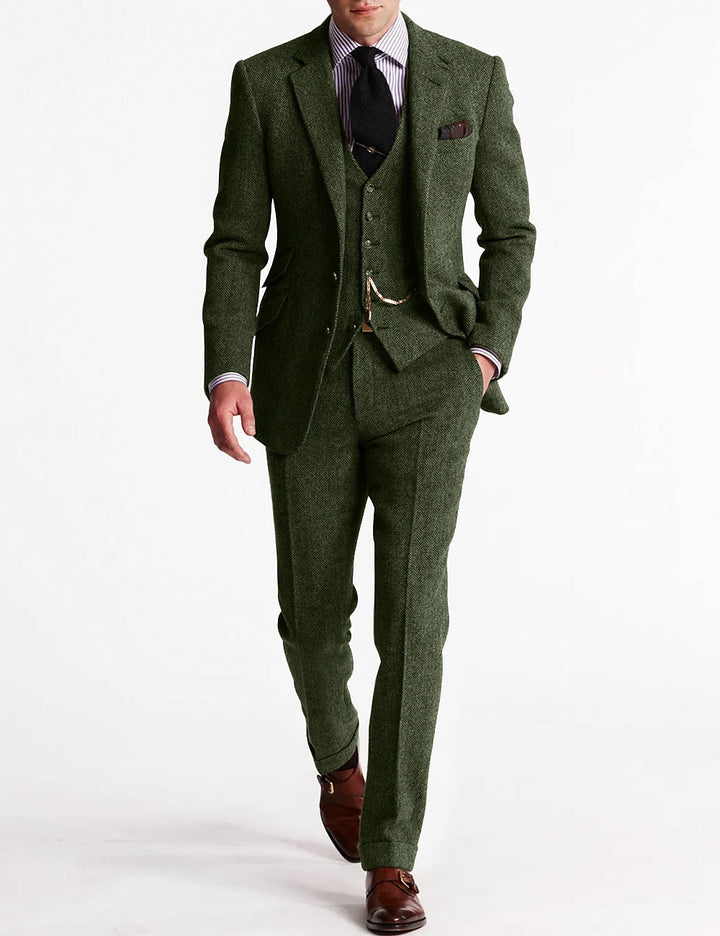 Herren Tweed Anzug Dreiteilig Mit Blazer Weste Hose