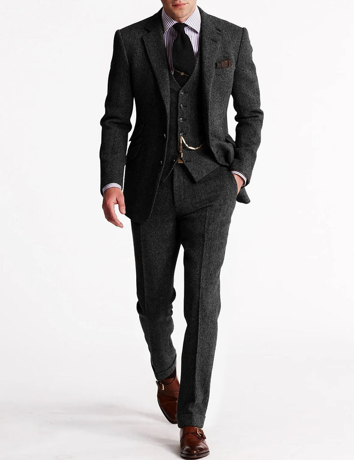 Herren Tweed Anzug Dreiteilig Mit Blazer Weste Hose