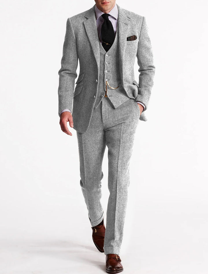 Herren Tweed Anzug Dreiteilig Mit Blazer Weste Hose