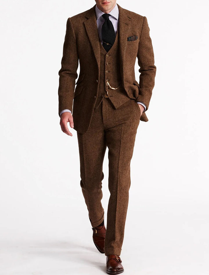 Herren Tweed Anzug Dreiteilig Mit Blazer Weste Hose