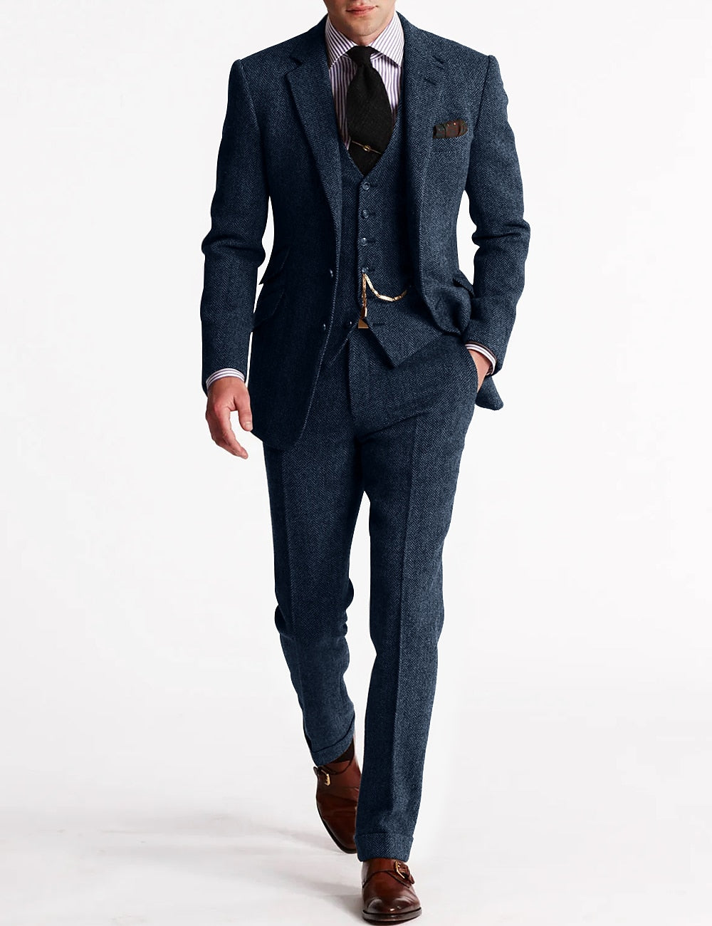 Herren Tweed Anzug Dreiteilig Mit Blazer Weste Hose