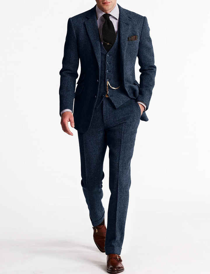 Herren Tweed Anzug Dreiteilig Mit Blazer Weste Hose
