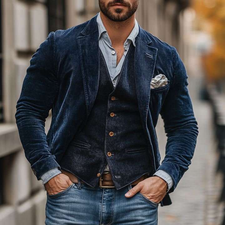 Herren Blazer Und Weste Set Vintage Stil