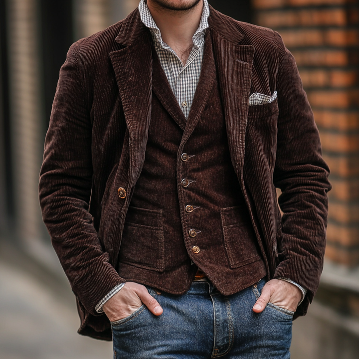 Herren Blazer Und Weste Set Vintage Stil