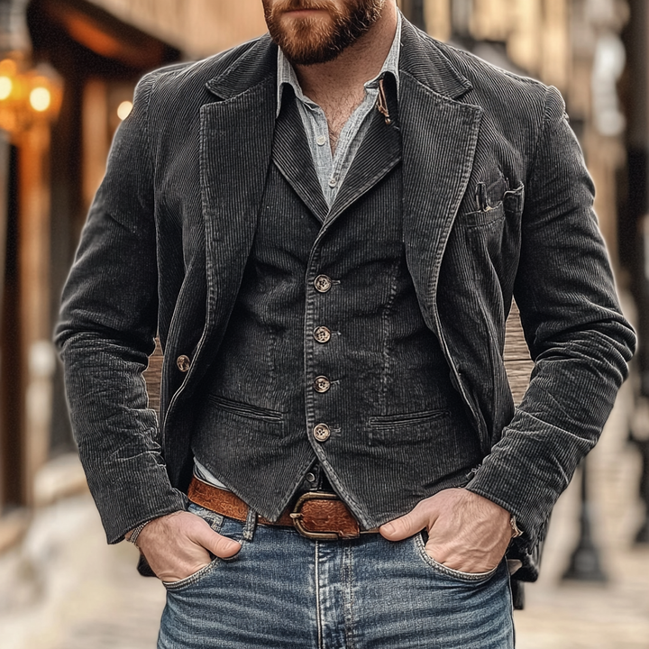 Herren Blazer Und Weste Set Vintage Stil