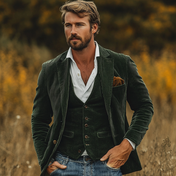 Herren Blazer Und Weste Set Vintage Stil