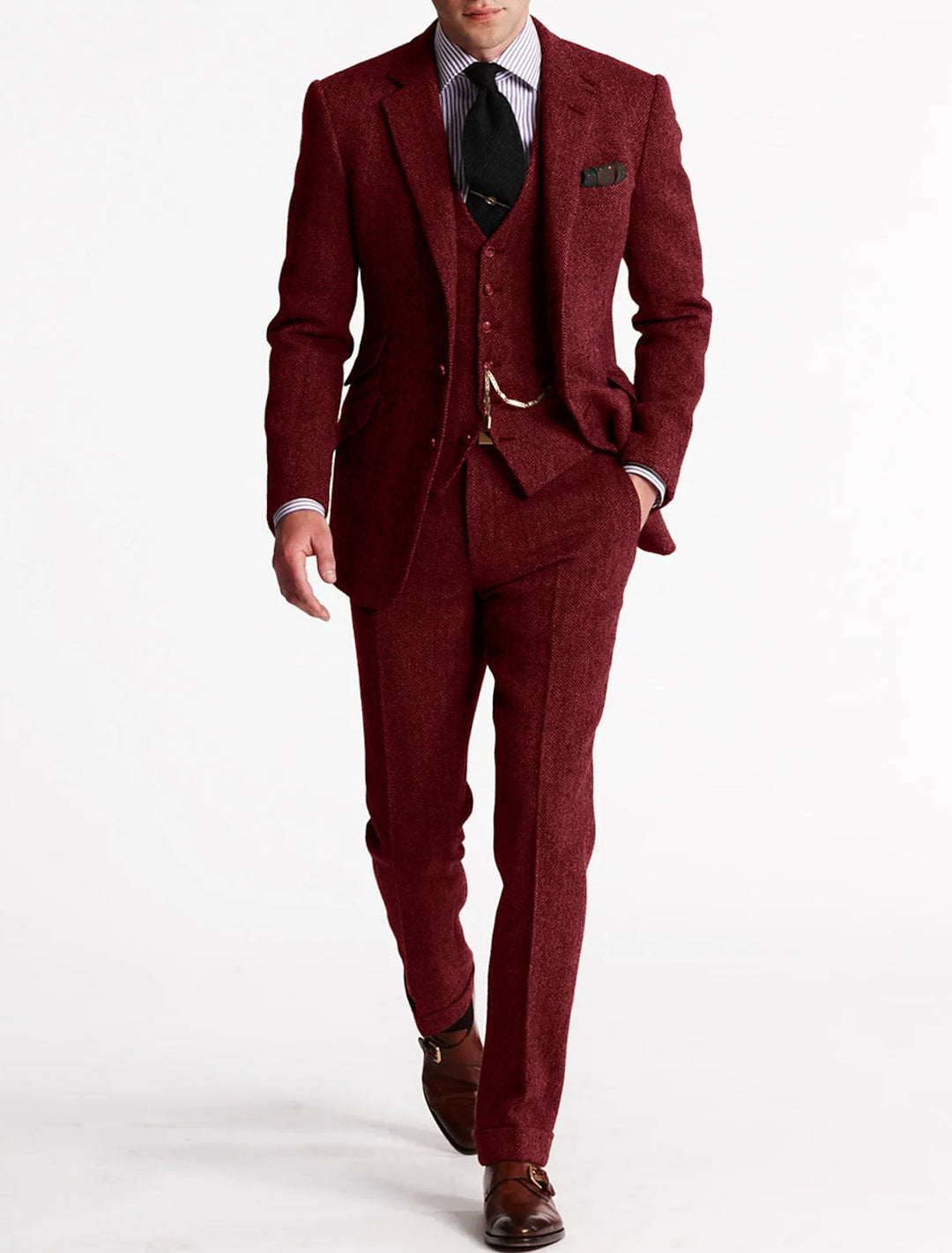 Herren Tweed Anzug Dreiteilig Mit Blazer Weste Hose