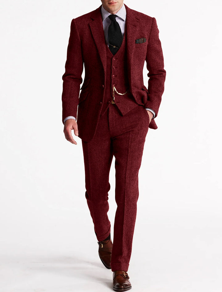 Herren Tweed Anzug Dreiteilig Mit Blazer Weste Hose